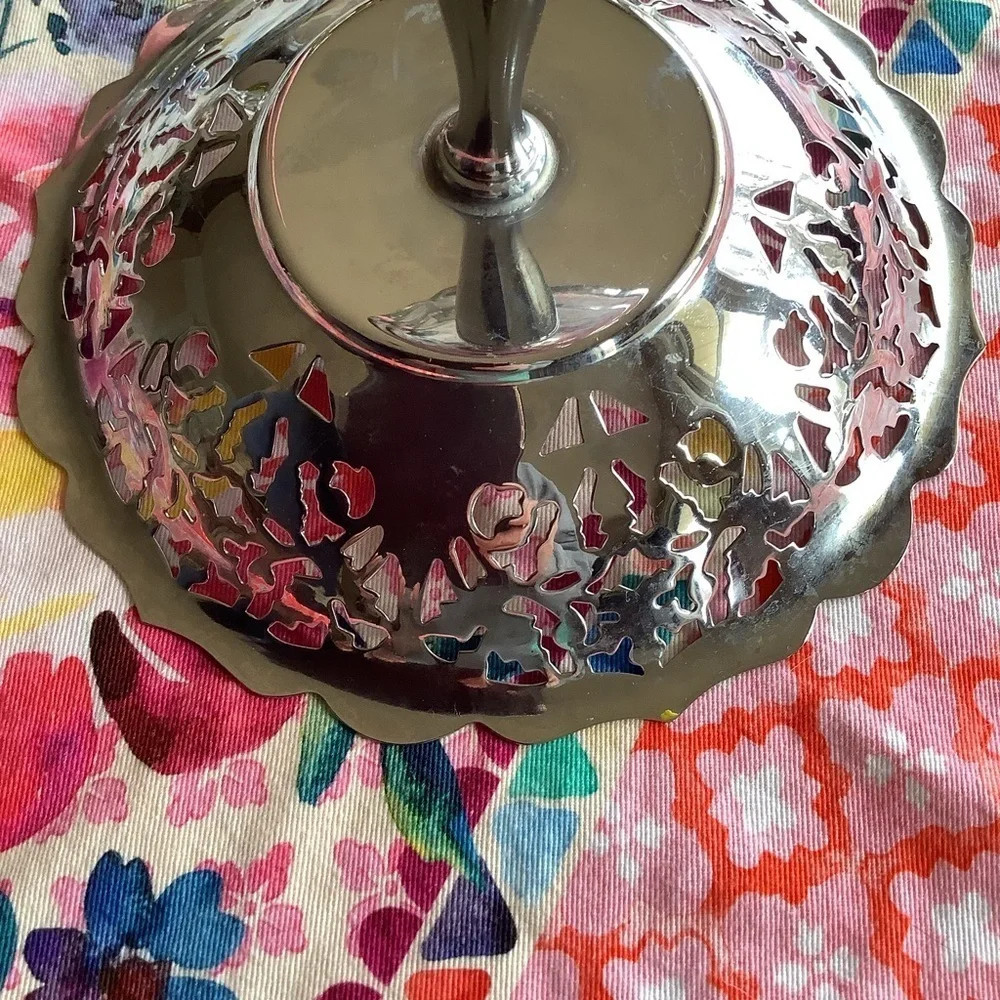Vintage Krome Kraft Farber Bros Silver Compote Pedestal Dish